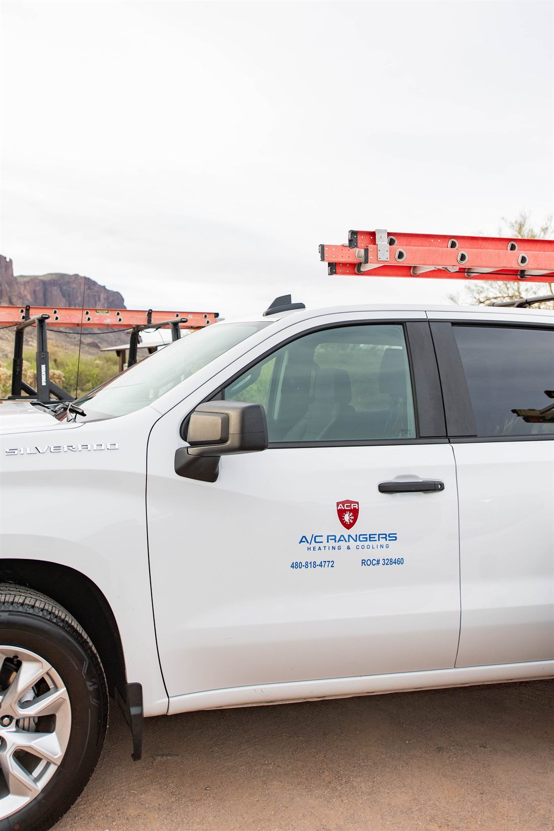 A/C Rangers truck door with the shield, phone number, and ROC license